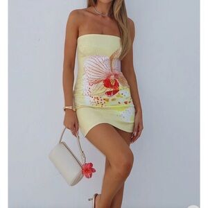 Peppermayo Strapless Yellow Floral Dress